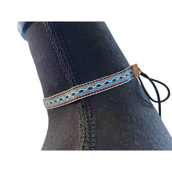 90's aztec tribal fabric choker blue orange black cord tie - Picture 2 of 6